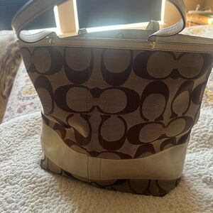 Coach Brown Signature Canvas Tote with Cream Trim